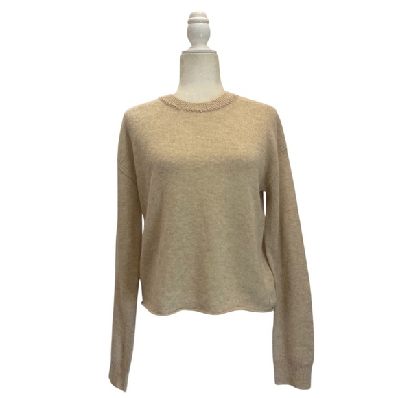 ATM Cashmere Long Sleeve Pullover in Oatmeal NWT Pink Contrast Stich Detailing - Picture 4 of 12